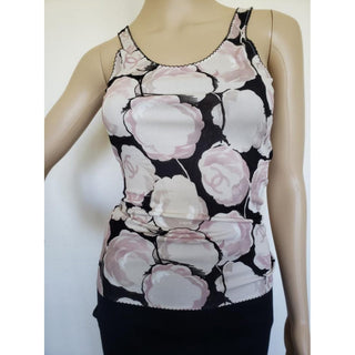 Chanel Black Sleeveless Camellia CC Logo Printed Top S sz