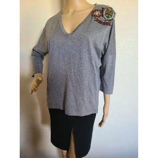 Louis Vuitton Grey cotton long-sleeved top with logo embroidery M sz