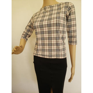 Burberry Brown Multicolor Nova Check Plaid Top S sz