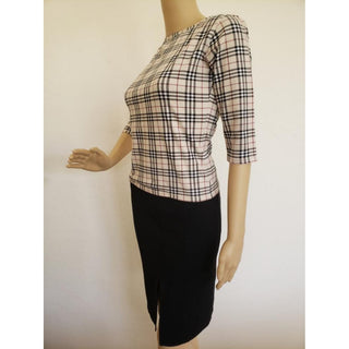 Burberry Brown Multicolor Nova Check Plaid Top S sz