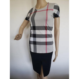 Burberry Beige Multicolor Exploded Check Plaid Top S sz
