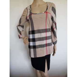 Burberry Brown Multicolor Exploded Check Plaid Top M sz