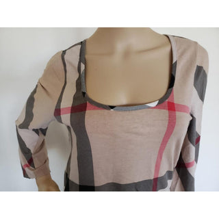 Burberry Brown Multicolor Exploded Check Plaid Top M sz