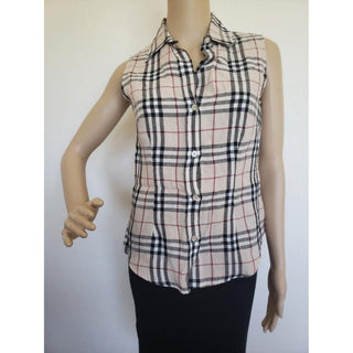 Burberry Beige Multicolor Nova Check Linen Top 4 US