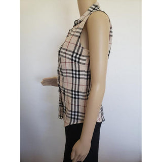 Burberry Beige Multicolor Nova Check Linen Top 4 US