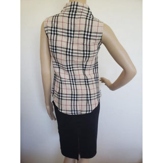 Burberry Beige Multicolor Nova Check Linen Top 4 US