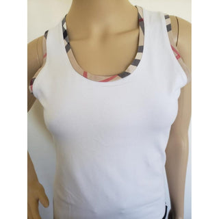 Burberry White Nova Check Trim Sleeveless Top S sz