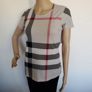 Burberry Beige Multicolor Exploded Check Plaid top M sz