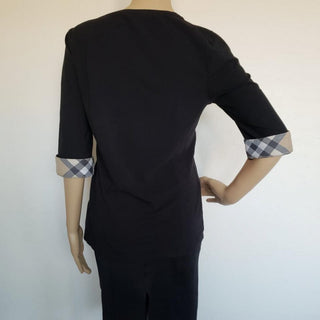 Burberry Black Nova Check Trim Longsleeve Top M sz