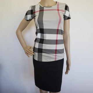 Burberry Beige Multicolor Exploded Check Plaid Top XS sz