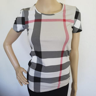 Burberry Beige Multicolor Exploded Check Plaid Top XS sz