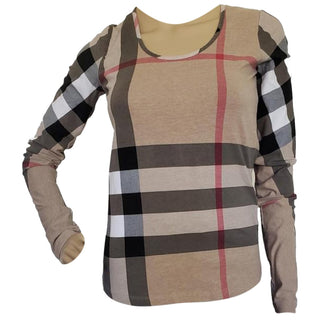 Burberry Brown Multicolor Exploded Check Plaid Top S sz