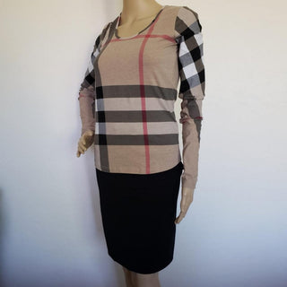 Burberry Brown Multicolor Exploded Check Plaid Top S sz