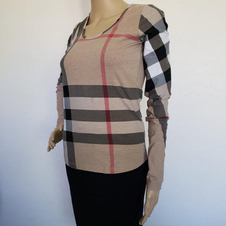 Burberry Brown Multicolor Exploded Check Plaid Top S sz