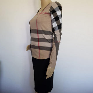 Burberry Brown Multicolor Exploded Check Plaid Top S sz