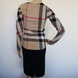 Burberry Brown Multicolor Exploded Check Plaid Top S sz