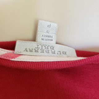 Burberry Red Nova Check Trim Longsleeve Top S sz