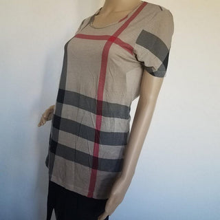 Burberry Brown Multicolor Nova Check Shortsleeve Top S sz