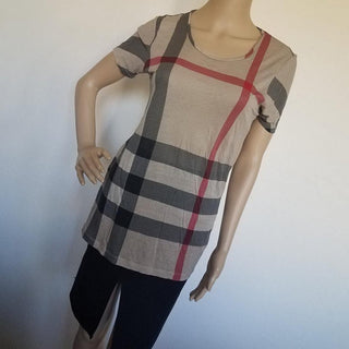 Burberry Brown Multicolor Nova Check Shortsleeve Top S sz