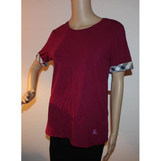 Burberry Burgundy Red Nova Check Trim T-shirt M sz