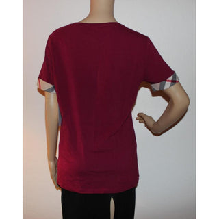 Burberry Burgundy Red Nova Check Trim T-shirt M sz