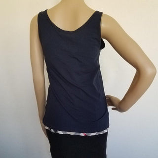 Burberry Navy Blue Nova Check Trim Sleeveless Top S sz