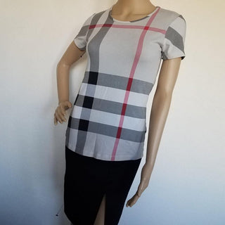 Burberry Beige Multicolor Exploded Check Plaid Top S sz