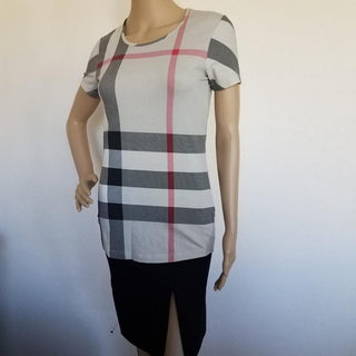 Burberry Beige Multicolor Exploded Check Plaid Top S sz