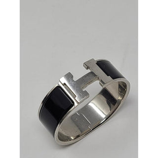 Hermès Black Enamel Palladium-Plated Clic Clac H bracelet