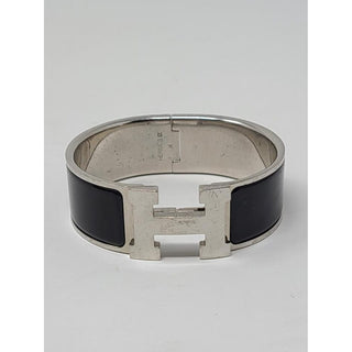 Hermès Black Enamel Palladium-Plated Clic Clac H bracelet