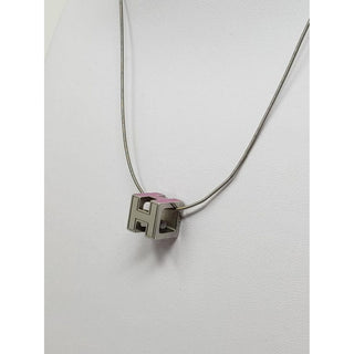 Hermès Pink Enamel Palladium-Plated Cage d'H charm necklace