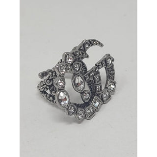 Gucci Silver-tone Crystal GG logo coctail ring 6 ¼ US