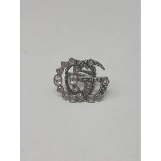 Gucci Silver-tone Crystal GG logo coctail ring 6 ¼ US