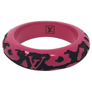 Louis Vuitton pink black LV logo Leo Monogram wooden bangle