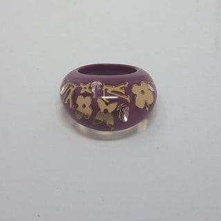 Louis Vuitton Burgundy Gold LV Charm Inclusion ring 6 sz