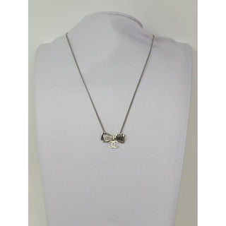 Chanel Silver-tone Interlocking CC Crystal Bow Necklace