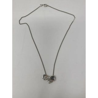 Chanel Silver-tone Interlocking CC Crystal Bow Necklace