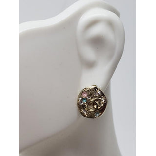 Chanel Gold-tone Interlocking CC Stud Earrings