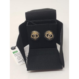 Chanel Gold-tone Crystal Interlocking CC Stud Earrings