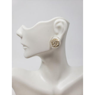 Chanel Gold-tone Crystal Interlocking CC Stud Earrings