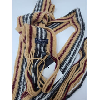 Burberry Brown Stripe Print Fringe Wool Scarf