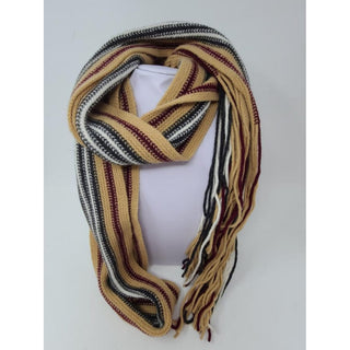 Burberry Brown Stripe Print Fringe Wool Scarf