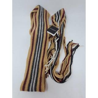 Burberry Brown Stripe Print Fringe Wool Scarf