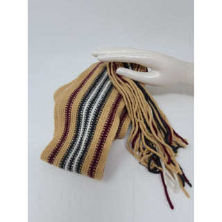 Burberry Brown Stripe Print Fringe Wool Scarf