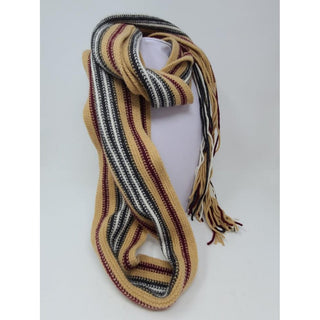 Burberry Brown Stripe Print Fringe Wool Scarf