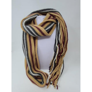 Burberry Brown Stripe Print Fringe Wool Scarf