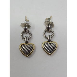 David Yurman Sterling Silver 18k Gold heart shaped drop earrings