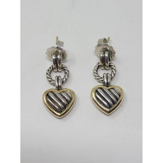 David Yurman Sterling Silver 18k Gold heart shaped drop earrings