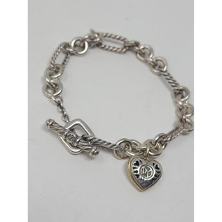 David Yurman Sterling Silver heart charm Figaro chain link bracelet