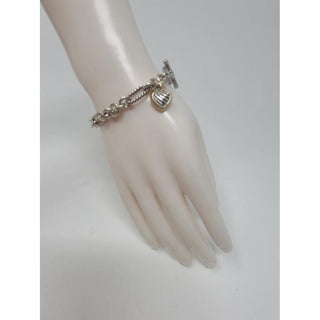 David Yurman Sterling Silver heart charm Figaro chain link bracelet